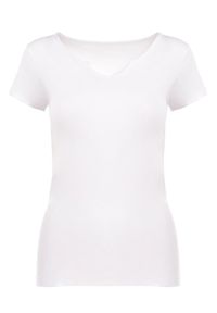 Born2be - Biały T-shirt Aerippe. Kolor: biały. Materiał: dzianina, jeans, bawełna. Długość rękawa: krótki rękaw. Długość: krótkie. Wzór: gładki, aplikacja. Styl: klasyczny
