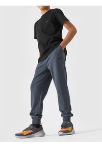 4F JUNIOR - Spodnie dresowe joggery chłopięce - szare. Okazja: na co dzień. Kolor: szary. Materiał: dresówka. Wzór: ze splotem, gładki. Styl: casual, sportowy