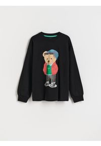 Reserved - Bawełniany longsleeve z nadrukiem - czarny. Kolor: czarny. Materiał: bawełna. Długość rękawa: długi rękaw. Wzór: nadruk