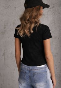 Renee - Czarny T-shirt z Bawełny Ozdobiony Sercem z Cyrkonii Amythera. Okazja: na co dzień. Kolor: czarny. Materiał: bawełna. Wzór: aplikacja. Styl: elegancki, casual, sportowy #8