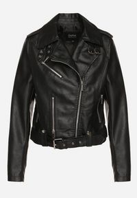 Born2be - Czarna Kurtka Ramoneska z Asymetrycznym Suwakiem i Regulowanym Paskiem Bralissa. Okazja: na co dzień. Kolor: czarny. Materiał: jeans. Styl: casual, elegancki, rockowy #3