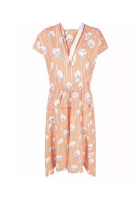 Kenzo - KENZO - Pomarańczowa sukienka w kwiaty. Kolor: pomarańczowy. Materiał: materiał. Wzór: kwiaty. Typ sukienki: asymetryczne. Długość: midi #1