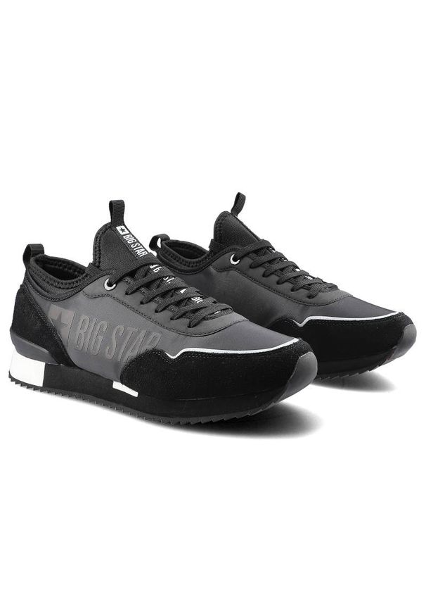 Big-Star - Sneakersy damskie Big Star, skóra naturalna zamszowa w połączeniu z elementami syntetycznymi z klasycznym sznurowaniem wzmocnionym noskiem oraz lekką. Okazja: na co dzień. Kolor: czarny. Materiał: skóra, dresówka, zamsz, skóra ekologiczna, materiał, syntetyk. Szerokość cholewki: normalna. Wzór: nadruk. Sport: turystyka piesza