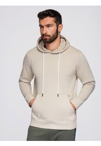 Ombre Clothing - Męska bluza dresowa kangurka z kapturem - jasnobeżowa V1 - Rozmiar: XXL. Okazja: na co dzień. Typ kołnierza: kaptur. Kolor: beżowy. Materiał: dresówka. Styl: casual