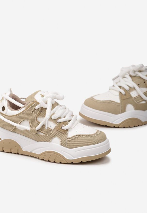 Born2be - Ciemnobeżowe Sneakersy na Grubej Podeszwie z Przeszyciami Zirila. Kolor: beżowy