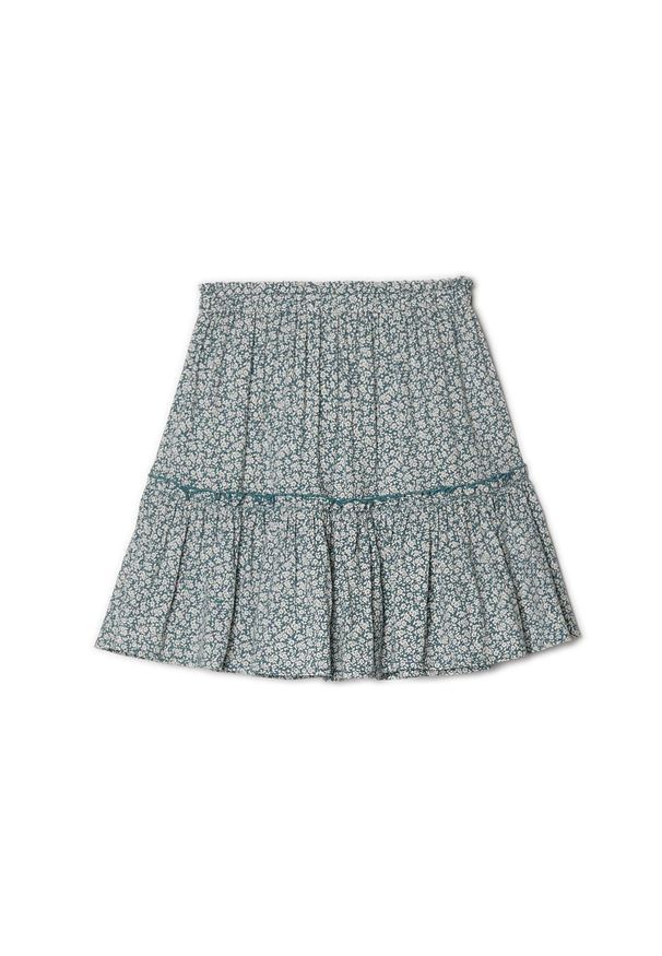 Cropp - Spódnica mini w kwiaty - Zielony. Kolor: zielony. Materiał: tkanina, wiskoza. Długość: krótkie. Wzór: kwiaty