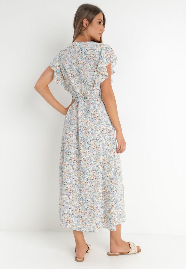 Born2be - Miętowa Sukienka Lanby. Typ kołnierza: kołnierz z falbankami. Kolor: miętowy. Materiał: materiał. Wzór: nadruk, aplikacja, kwiaty. Styl: elegancki. Długość: maxi