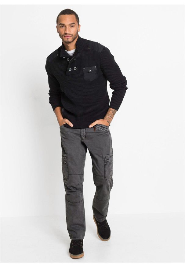 bonprix - Spodnie bojówki Relaxed Fit Straight, z czystej bawełny. Kolor: szary. Materiał: bawełna