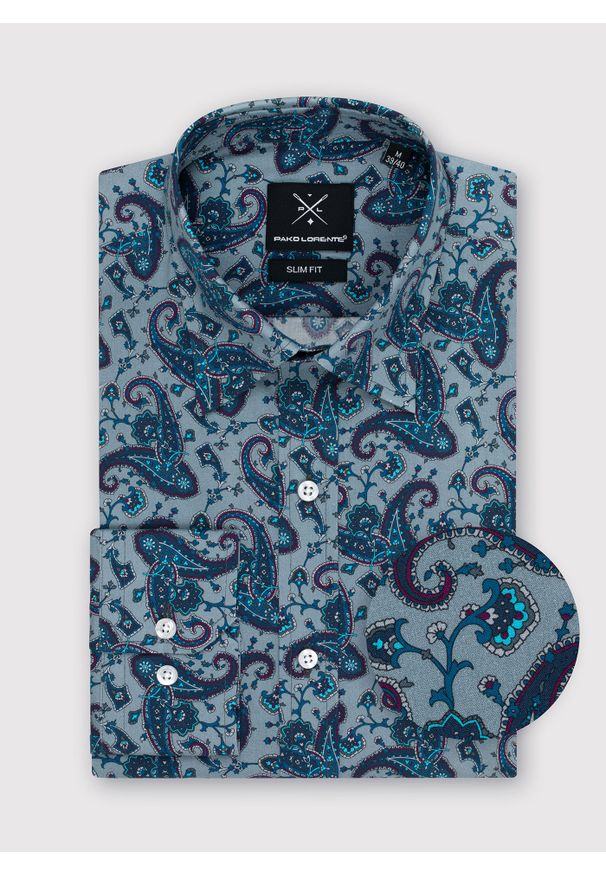 Pako Lorente - PAKO LORENTE – Koszula męska we wzór paisley P22WF-1X-029-S-S. Typ kołnierza: kołnierzyk klasyczny. Materiał: bawełna, elastan. Długość rękawa: długi rękaw. Długość: długie. Wzór: paisley. Styl: klasyczny