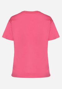 Born2be - Różowy Bawełniany T-shirt z Ozdobnym Napisem i Cyrkoniami Olisandra. Okazja: na co dzień. Kolekcja: plus size. Kolor: różowy. Materiał: bawełna. Wzór: napisy. Styl: klasyczny, casual