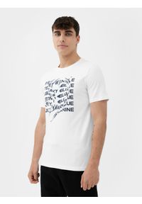 4f - T-shirt regular z nadrukiem męski. Kolor: biały. Materiał: bawełna. Wzór: nadruk #1
