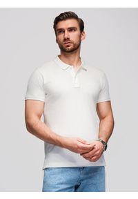 Ombre Clothing - Polo koszulka z bawełnianej dzianiny pique – ecru V7 - Rozmiar: S. Okazja: na co dzień. Typ kołnierza: polo. Materiał: bawełna, dzianina. Długość rękawa: krótki rękaw. Długość: krótkie. Wzór: haft. Styl: casual, elegancki #5
