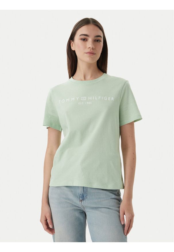 TOMMY HILFIGER - Tommy Hilfiger T-Shirt WW0WW40276 Zielony Regular Fit. Kolor: zielony. Materiał: bawełna