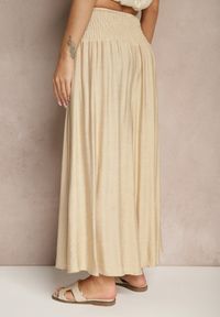Renee - Beżowe Spodnie o Szerokim Kroju Kuloty High Waist o Długości 7/8 Ulanova. Okazja: na co dzień. Stan: podwyższony. Kolor: beżowy. Długość: długie. Styl: casual, elegancki