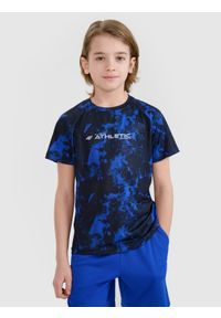 4f - 4F T-shirt sportowy szybkoschnący chłopięcy - multikolor 122/128 (6-8 lat). Kolor: wielokolorowy. Materiał: elastan, materiał, włókno, dzianina, syntetyk. Długość rękawa: krótki rękaw. Długość: krótkie. Wzór: napisy, gładki, ze splotem, nadruk. Sezon: lato. Sport: fitness #1