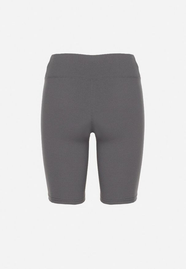Born2be - Szare Szorty Kolarki z Prążkowanej Tkaniny z Wysokim Stanem Rinwena. Okazja: na co dzień. Stan: podwyższony. Kolor: szary. Materiał: tkanina, prążkowany. Styl: casual, elegancki