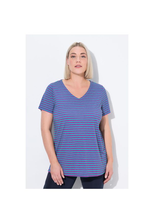 ULLA POPKEN - Damskie Koszulka funkcyjna prążkowanie klasyczny krój dekolt w serek rękaw 1/2. Typ kołnierza: dekolt w serek. Kolekcja: plus size. Kolor: fioletowy, różowy, wielokolorowy. Materiał: wiskoza, poliester, materiał. Sport: turystyka piesza