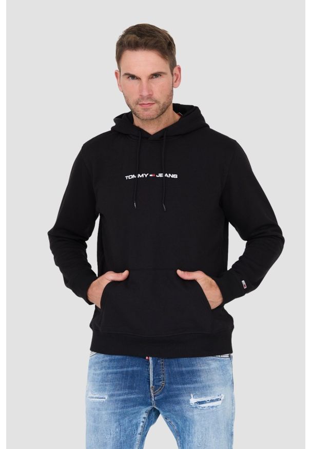 Tommy Jeans - TOMMY JEANS Czarna męska bluza z kapturem, Rozmiar S. Typ kołnierza: kaptur. Kolor: czarny