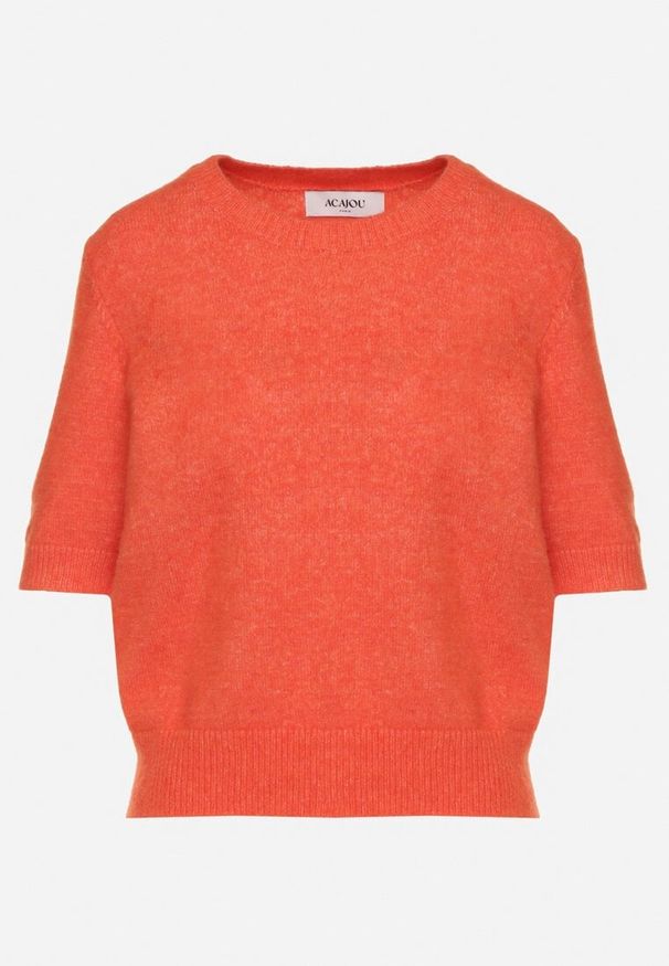 Born2be - Pomarańczowy Sweter z Wełną i Krótkim Rękawem Turosa. Okazja: na co dzień. Kolor: pomarańczowy. Materiał: wełna. Długość rękawa: krótki rękaw. Długość: krótkie. Styl: klasyczny, elegancki, casual