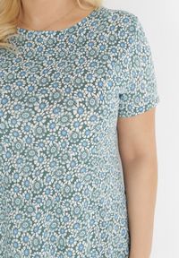 Born2be - Zielono-Niebieska Trapezowa Sukienka Mini w Kwiatowy Wzór Aganis. Kolor: zielony. Materiał: materiał. Długość rękawa: krótki rękaw. Wzór: kwiaty. Typ sukienki: trapezowe. Długość: mini #3