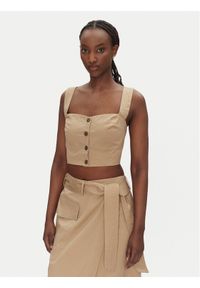 ACCESS FASHION Top 53-2216-502 Beżowy Slim Fit. Kolor: beżowy. Materiał: bawełna