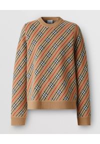 Burberry - BURBERRY - Wełniany sweter w paski. Kolor: beżowy. Materiał: wełna. Długość rękawa: długi rękaw. Długość: długie. Wzór: paski. Sezon: jesień. Styl: elegancki, vintage, klasyczny