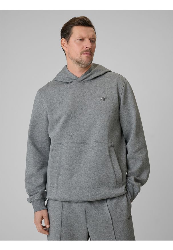 4f - 4F Bluza dresowa regular z kapturem męska - szara L. Okazja: na co dzień. Typ kołnierza: kaptur. Kolor: szary. Materiał: dresówka. Styl: klasyczny, casual, sportowy