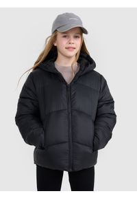 4f - 4F Kurtka puchowa z wypełnieniem syntetycznym dziewczęca - czarna 134 (8-9 lat). Okazja: na co dzień. Typ kołnierza: kaptur, kołnierzyk stójkowy. Kolor: czarny. Materiał: syntetyk, puch. Długość: długie. Sezon: lato. Styl: sportowy, klasyczny, casual, elegancki #1