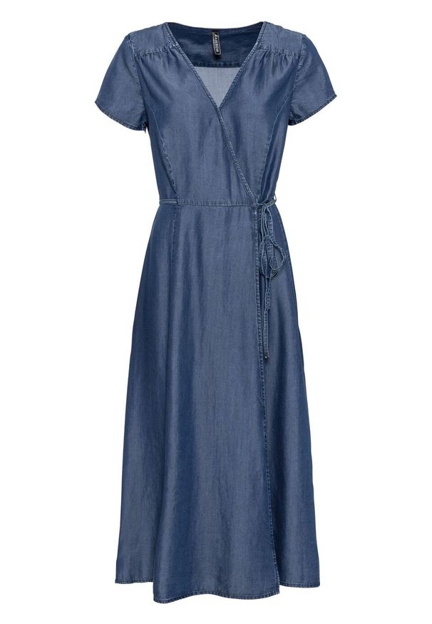 Sukienka dżinsowa kopertowa bonprix niebieski "stone”. Kolor: niebieski. Typ sukienki: kopertowe