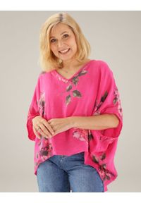 Unisono - BLUZKA OVERSIZE 239-5177 FUXIA. Materiał: len #1