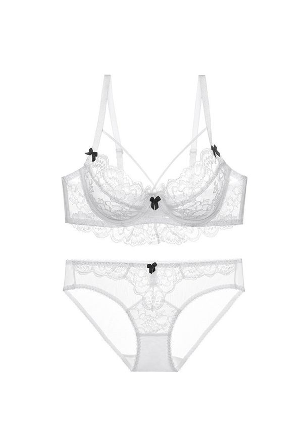 Intica - Koronkowy komplet bielizny ze strapsami na specjalne okazje Ralica. Kolor: biały. Materiał: koronka. Wzór: aplikacja, paski, koronka