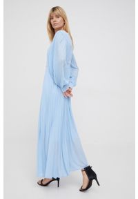 Vero Moda sukienka Rina maxi rozkloszowana. Kolor: niebieski. Długość rękawa: długi rękaw. Typ sukienki: rozkloszowane, plisowane. Długość: maxi #5
