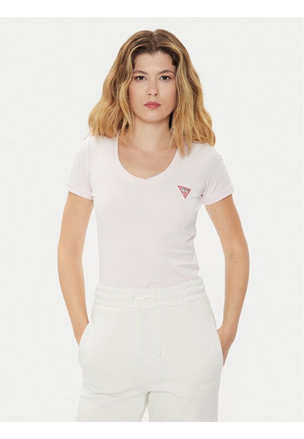 Guess T-Shirt W2YI45 J1314 Różowy Slim Fit. Kolor: różowy. Materiał: bawełna