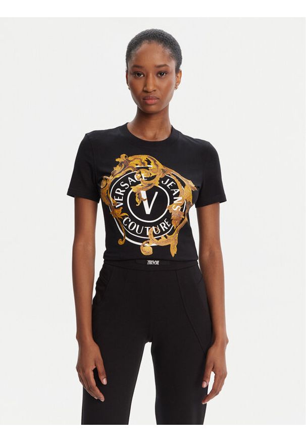Versace Jeans Couture T-Shirt 79HAHE01 CJ02E Czarny Regular Fit. Kolor: czarny. Materiał: bawełna