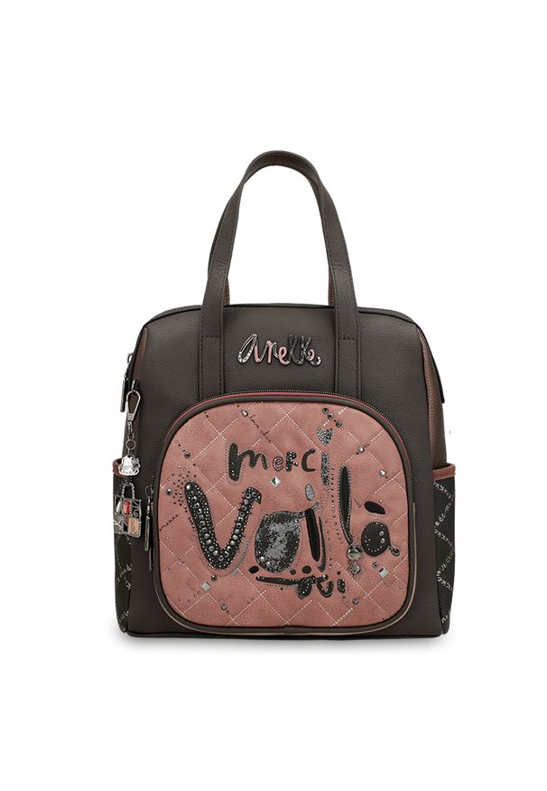 Brązowy Stylowy Damski Plecak Anekke Edycja Limitowana. Kolor: brązowy. Materiał: materiał. Wzór: haft, aplikacja, napisy. Styl: elegancki