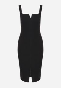 Born2be - Czarna Dopasowana Sukienka Ozdobiona Wycięciem Lenassi. Okazja: na co dzień. Kolor: czarny. Wzór: aplikacja. Styl: klasyczny, elegancki, casual #7
