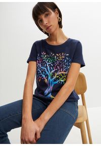 bonprix - T-shirt z nadrukiem, bawełna organiczna. Kolor: niebieski. Materiał: bawełna. Wzór: nadruk #1