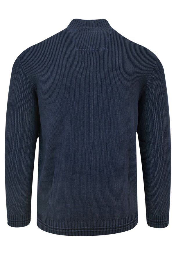 Gruby i Ciepły Sweter Męski Pioneer Na Zamek - Granatowy. Okazja: na co dzień. Kolor: niebieski. Materiał: bawełna. Wzór: ze splotem. Styl: casual