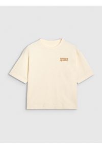 4f - 4F T-shirt oversize z nadrukiem damski - różowy M. Okazja: na co dzień. Kolor: beżowy. Materiał: jersey, tkanina, dzianina, bawełna, materiał. Długość rękawa: krótki rękaw. Długość: krótkie. Wzór: nadruk. Sezon: lato. Styl: sportowy, klasyczny, casual
