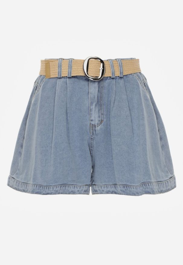 Born2be - Jasnoniebieskie Luźne Szorty Jeansowe Bawełniane z Paskiem Mezyss. Okazja: do pracy, na co dzień. Stan: podwyższony. Kolor: niebieski. Materiał: bawełna, jeans. Styl: casual