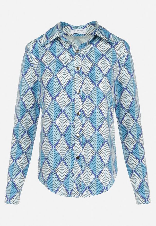 Born2be - Niebieska Koszula w Ornamentalny Wzór Lagzos. Typ kołnierza: kołnierzyk klasyczny. Kolor: niebieski. Długość rękawa: krótki rękaw. Długość: krótkie. Wzór: aplikacja. Styl: klasyczny