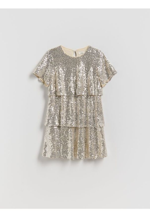 Reserved - Cekinowa sukienka - złoty. Kolor: złoty. Materiał: dzianina