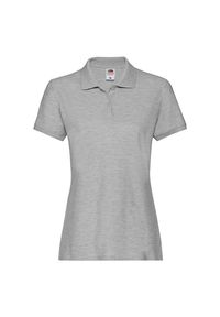 FRUIT OF THE LOOM - Damska Koszulka Polo Z Bawełny Premium. Typ kołnierza: polo. Kolor: szary. Materiał: bawełna