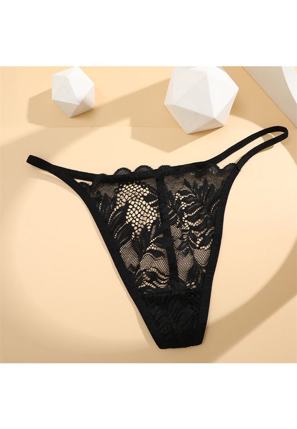 Intica - Stringi koronkowe z wycięciami na specjalne okazje Sangsuk. Kolor: czarny. Materiał: koronka. Wzór: koronka