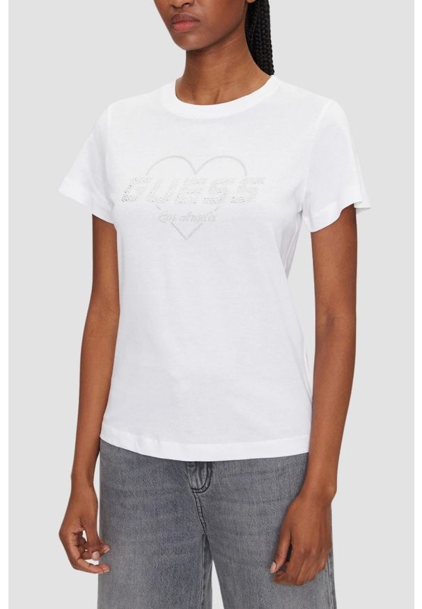 Guess - GUESS Biały damski t-shirt Narciso. Kolor: biały