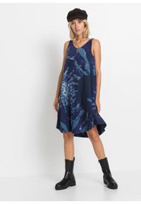 bonprix - Sukienka z dżerseju w batikowy wzór. Kolor: niebieski. Materiał: jersey. Długość rękawa: na ramiączkach. Styl: boho #1