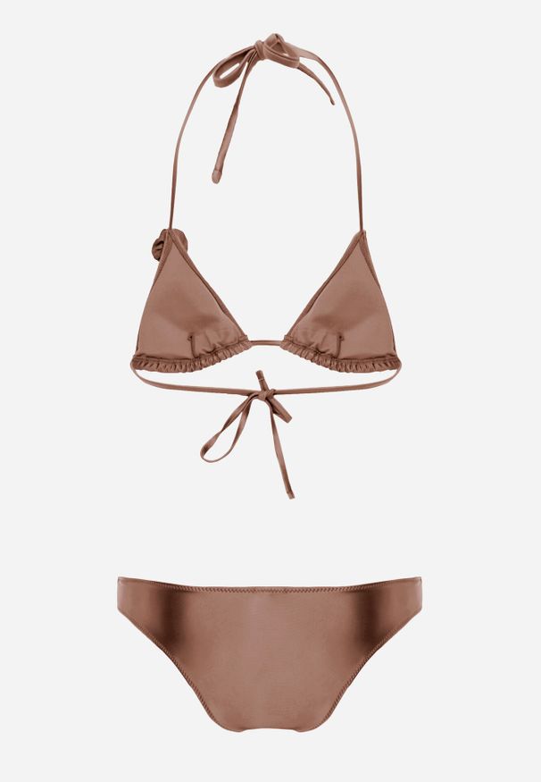 Born2be - Brązowe Klasyczne Bikini Wiązany Biustonosz z Kwiatową Aplikacją i Figi Oridanea. Kolor: brązowy. Wzór: aplikacja, kwiaty
