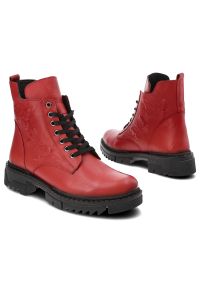 Czerwone Botki Artiker Modne Skórzane Buty. Kolor: czerwony. Materiał: skóra #3