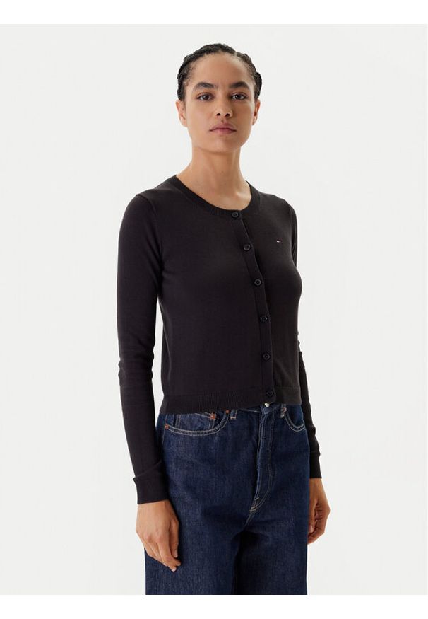 Tommy Jeans Kardigan Essential DW0DW20976 Czarny Regular Fit. Kolor: czarny. Materiał: bawełna