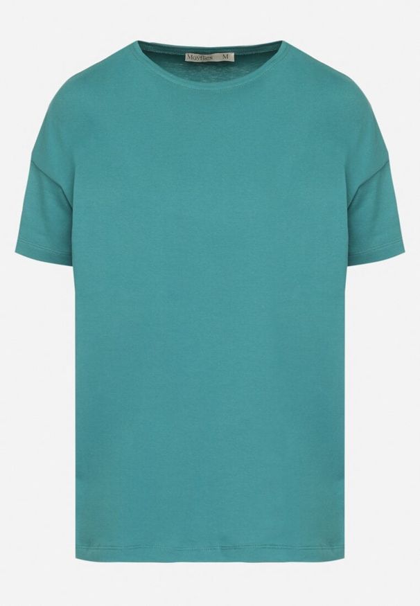 Born2be - Zielony Klasyczny T-shirt Oversize z Bawełny Zivassa. Okazja: na co dzień. Kolor: zielony. Materiał: bawełna. Styl: klasyczny